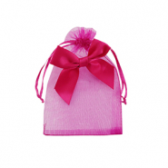 Sachet &agrave; bijoux en organza avec n&oelig;ud Rose fuchsia