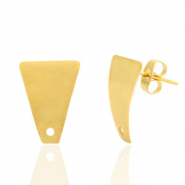 Boucles d'oreilles puces en acier Inox trap&egrave;ze avec anneau Dor&eacute;