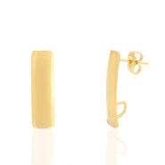 Boucles d'oreilles puces en acier Inox rectangle avec anneau Dor&eacute;