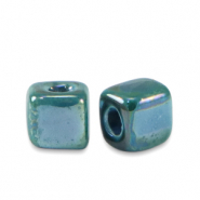 Perles en c&eacute;ramique DQ grecque cube 5mm Bleu p&eacute;trole