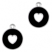 Breloques en m&eacute;tal DQ  coeur Argent&eacute; antique-noir (sans nickel)