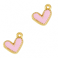 Breloques en m&eacute;tal DQ coeur Dor&eacute;-rose lilas (sans nickel)