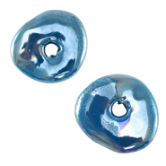 Perles en c&eacute;ramique DQ grecque donut Bleu c&eacute;rul&eacute;en