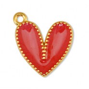 Breloques en m&eacute;tal DQ coeur Perle Rouge-Dor&eacute; (sans nickel)