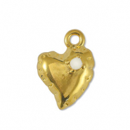 Breloques en m&eacute;tal DQ coeur Blanc cass&eacute;-Dor&eacute; (sans nickel)