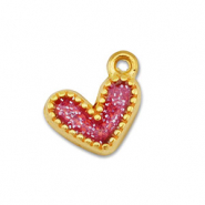 Breloques en m&eacute;tal DQ coeur Dor&eacute;-paillet&eacute; rose (sans nickel)