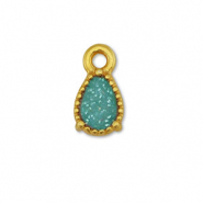 Breloques en m&eacute;tal DQ goutte Dor&eacute;-paillet&eacute; turquoise (sans nickel)
