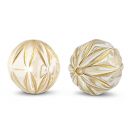 Perles acryliques rond avec fleur Transparent-dor&eacute;