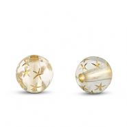 Perles acryliques rond avec &eacute;toiles Transparent-dor&eacute;