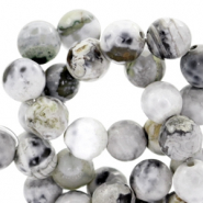 Pierres semi-pr&eacute;cieuses facett&eacute;es 8mm rond blanc-gris opal