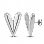 Boucles d'oreilles / puces d&rsquo;oreilles en acier Inox coeur Argent&eacute;