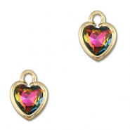 Pendentifs en verre Crystal glass coeur AB Coating-dor&eacute;