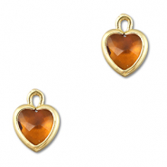Pendentifs en verre Crystal glass coeur Orange marron-dor&eacute;