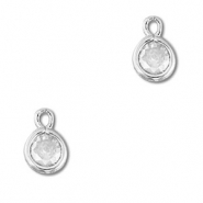 Pendentifs en verre Crystal glass rond Transparent-argent&eacute;