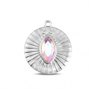 BY31&reg; Breloques en acier Inox rond Argent&eacute;-rosa clair