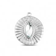 BY31&reg; Breloques en acier Inox rond Argent&eacute;-cristal