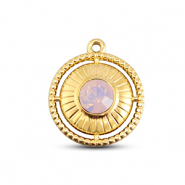 BY31&reg; Breloques en acier Inox rond avec bague Dor&eacute;-rose doux opale