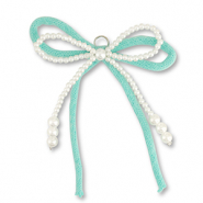 Pendentifs accroche-regard double n&oelig;ud Blanc-vert menthe