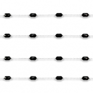 Appr&ecirc;ts en acier inox cha&icirc;ne maille jaseron ovale Argent&eacute;-noir
