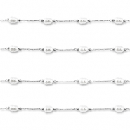 Appr&ecirc;ts en acier inox cha&icirc;ne maille jaseron avec imitations perles ovale Argent&eacute;-blanc