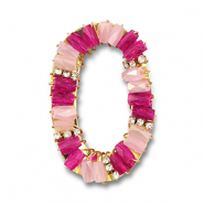 Boucles pendentifs facett&eacute;es ovale Rose clair-fuchsia rose transparent-dor&eacute;