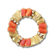 Boucles pendentifs facett&eacute;es rond Rouge corail AB-transparent AB-dor&eacute;