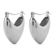 Boucles d'oreilles / cr&eacute;oles en acier Inox coeur Argent&eacute;