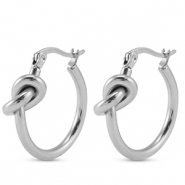 Boucles d'oreilles / cr&eacute;oles en acier Inox n&oelig;ud Argent&eacute;
