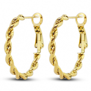 Boucles d'oreilles / cr&eacute;oles en acier Inox torsad&eacute; Dor&eacute;