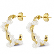 Boucles d'oreilles / puces en acier Inox avec imitations perles Dor&eacute;