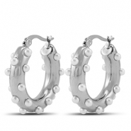 Boucles d'oreilles / cr&eacute;oles en acier Inox avec imitations perles Argent&eacute;