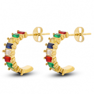 Boucles d'oreilles / puces en acier Inox Dor&eacute;-multicolore