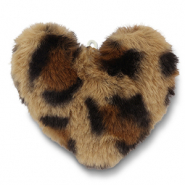 Pendentifs accroche-regard pompon c&oelig;ur l&eacute;opard Marron clair-marron-noir