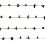 Appr&ecirc;ts en acier inox cha&icirc;ne maille jaseron &OElig;il de tigre irr&eacute;gulier Argent&eacute;-marron dor&eacute;