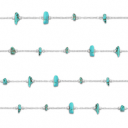 Appr&ecirc;ts en acier inox cha&icirc;ne maille jaseron Howlite irr&eacute;gulier Argent&eacute;-turquoise