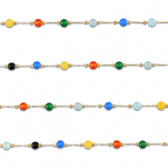 Appr&ecirc;ts en acier inox cha&icirc;ne maille jaseron Agate rond Dor&eacute;-multicolore