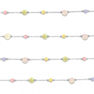 Appr&ecirc;ts en acier inox cha&icirc;ne maille jaseron rond Argent&eacute;-multicolore pastel
