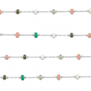 Appr&ecirc;ts en acier inox cha&icirc;ne maille jaseron M&eacute;lange de pierres naturelles rondelles Argent&eacute;-multicolore
