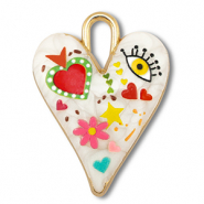 Breloques en m&eacute;tal avec &eacute;maill&eacute;e coeur Blanc-multicolore-dor&eacute;
