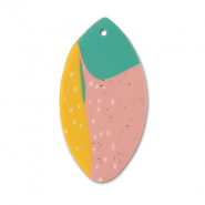 Pendentifs en polym&egrave;re  feuille Vert-rose-jaune ocre