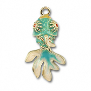 Breloques en m&eacute;tal poisson Dor&eacute;-bleu-blanc