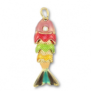 Breloques en m&eacute;tal poisson Dor&eacute;-multicolore