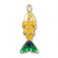 Breloques en m&eacute;tal poisson Dor&eacute;-jaune-bleu-vert