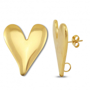 Appr&ecirc;ts en acier Inox boucles d'oreilles / puces d&rsquo;oreilles coeur avec anneau Dor&eacute;