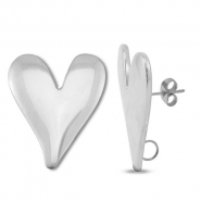 Appr&ecirc;ts en acier Inox boucles d'oreilles / puces d&rsquo;oreilles coeur avec anneau Argent&eacute;