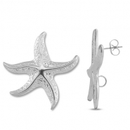 Appr&ecirc;ts en acier Inox boucles d'oreilles / puces d&rsquo;oreilles &eacute;toile de mer avec anneau Argent&eacute;