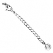 Appr&ecirc;ts en acier inox cha&icirc;nette d'extension m&eacute;daillon fleur avec fermoir mousqueton Argent&eacute;