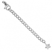 Appr&ecirc;ts en acier inox cha&icirc;nette d'extension m&eacute;daillon &eacute;toile avec fermoir mousqueton Argent&eacute;