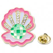 Pins hu&icirc;tre avec strass Rose fonc&eacute;-violet lilas-vert