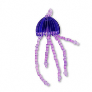 Pendentifs en perles de verre m&eacute;duse Bleu-violet-transparent doublure violet AB